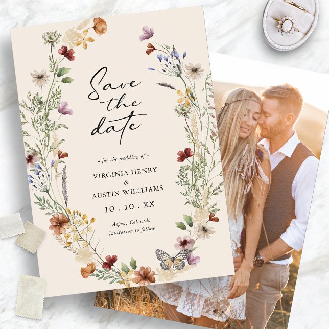 Foto Boho Blommor Spara Datumet (Photo Boho Floral Save The Date
)