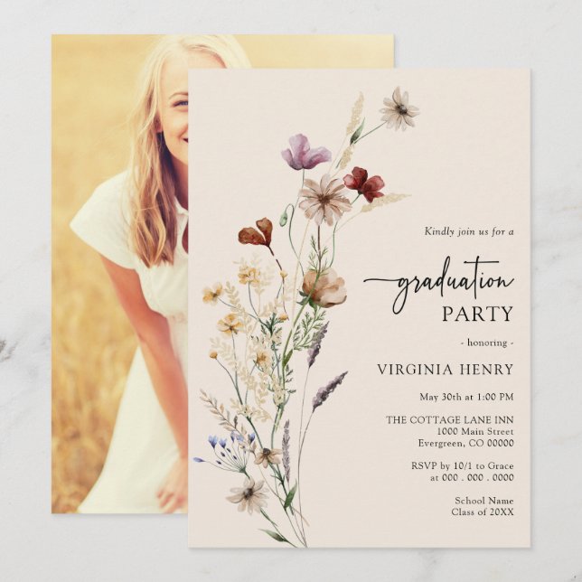 Foto Boho Examen Invitation Inbjudningar (Fram/baksida)