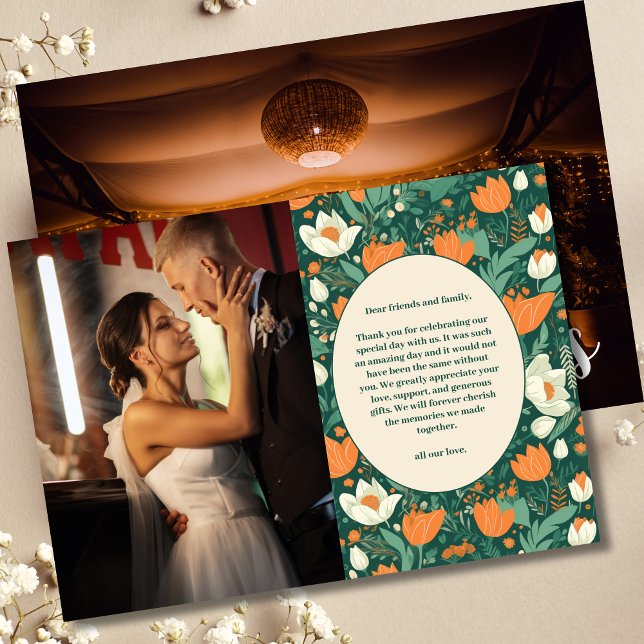 Foto Boho Retro Blommig Bröllop Tack Kort (Skapare uppladdad)