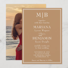 Foto Boho Tan Modern Kant Minimalist Bröllop Inbjudningar