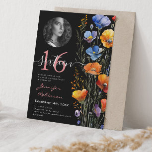 FOTO Boho Watercolor Färgrika Blommor Söta 16 Svar Inbjudningar