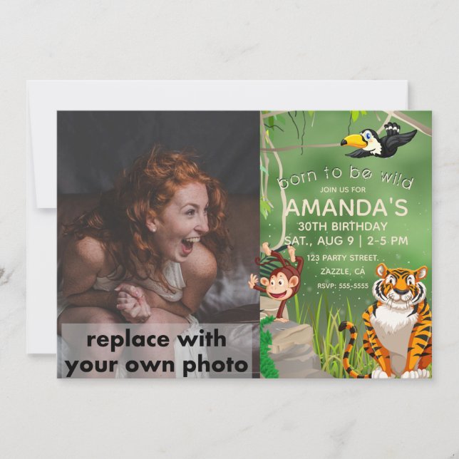 Foto Born till Vild Birthday Jungle Animals Inbjudningar (Framsida)