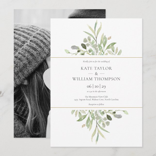 Foto Botanisk Eukalyptus Grönska Bröllop Inbjudningar (Fram/baksida)