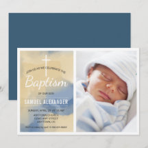Foto Boy Baptism, inbjudan till Watercolor Blue