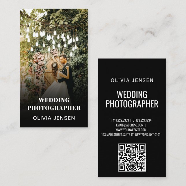 Foto Bröllop Collage Fotograf QR-kod Ram Visitkort (Fram/baksida)