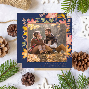 Foto Bröllop från Rustic Navy Blue Fall Höst löv P Spara Datumet