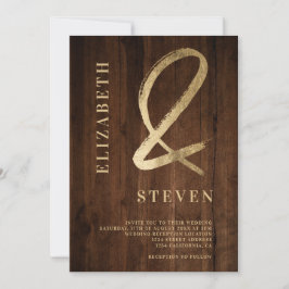 Foto bröllop på Rustit brun guld ampersand namn Inbjudningar