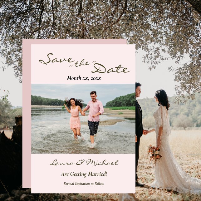 Foto Bröllop, Rosenskär Rosa, Grön, Spara Datum Datumet (Save The Date Photo Wedding)