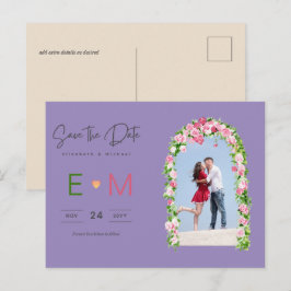 Foto Bröllop Spara datum Rosa Blommig Brevkort Vykort