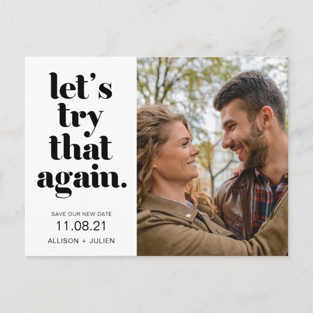 Foto Bröllop Spara det Nya Datumet Uppställning Meddelande Vykort (Framsida)