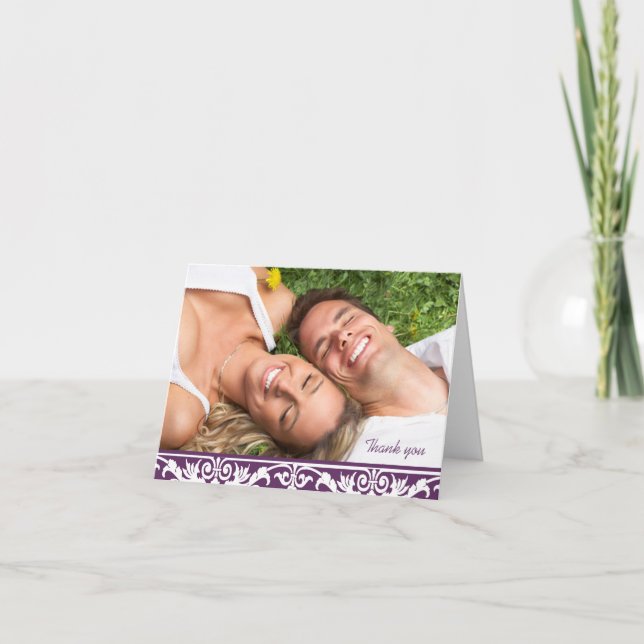 Foto Bröllop Tack -Plommon & Vitt Kort (Framsida)