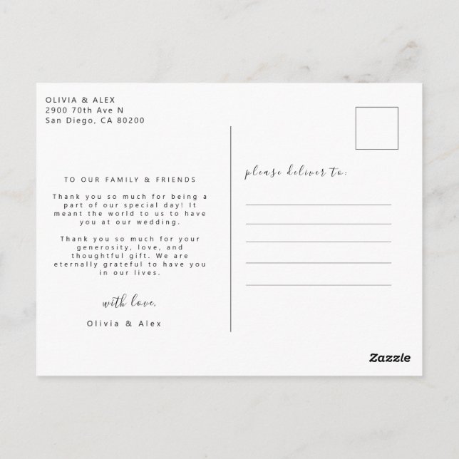 Foto Bröllop Tack  Vykort (Baksida)