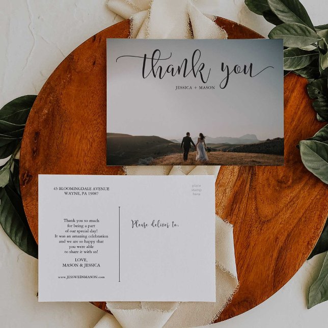 Foto Bröllop Tack-vykort med vackert skript Vykort (Skapare uppladdad)