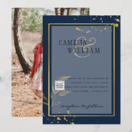 FOTO Bröllopsinbjudan QR-kod Spara datum BLÅ Inbjudningar