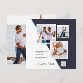 FOTO Bröllopsinbjudan QR-kod Spara datum BLÅTT