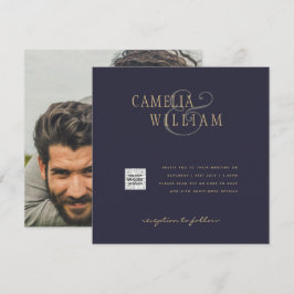 Foto Bröllopsinbjudan QRCode RSVP Mörkblå