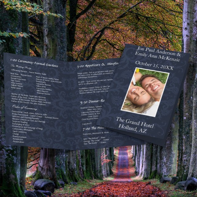 Foto-Bröllopsprogrammet - blå och vit mask (Skapare uppladdad)