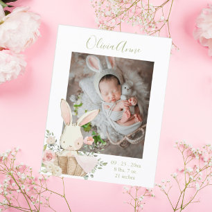 Foto Bunny Blommigt Watercolor Birth Notice Vykort