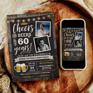 Foto Cheers and Beers 60-års födelsedagsinbjudan Inbjudningar