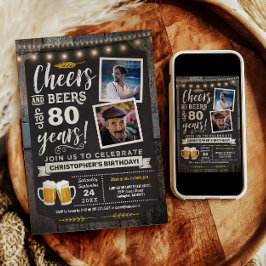 Foto Cheers and Beers 80-års födelsedagsinbjudan Inbjudningar