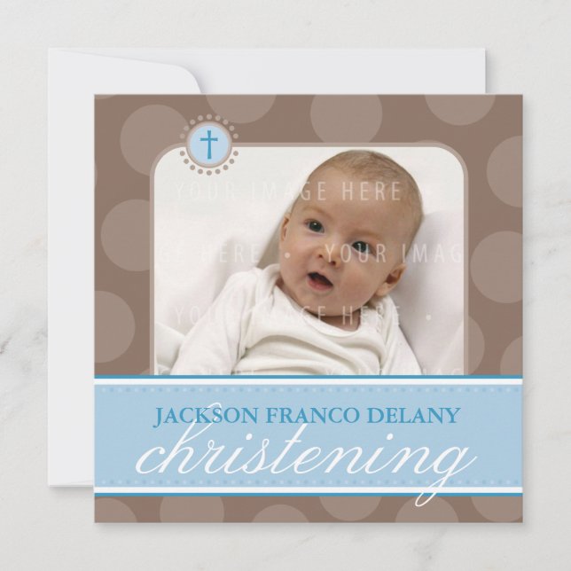 FOTO CHRISTENING INBJUDAN: polkadot 2SQ Inbjudningar (Framsida)