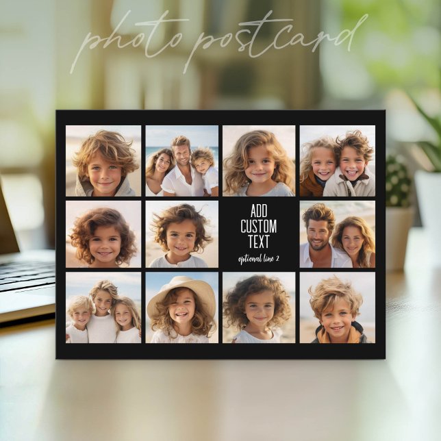 Foto Collage - 11 Bilder med en textblock 2 rader Vykort (Photo Postcard - Customize with your favorite photos)
