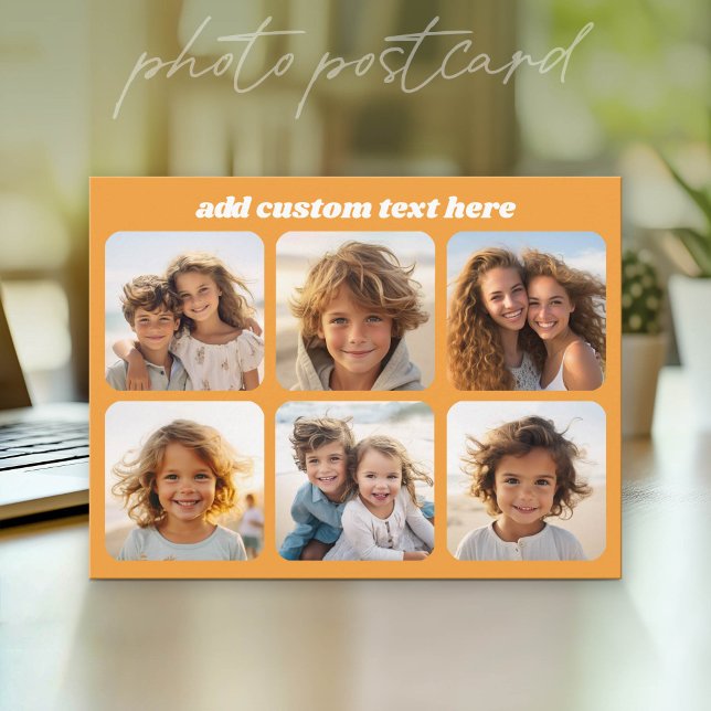 Foto Collage - 6 Fotos Collage Anpassad Text Vykort (Photo Postcard that You Can Customize with your favorite photos - Modern, minimal design)