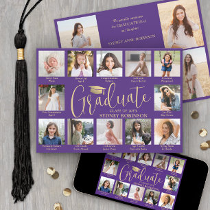 Foto Collage & Bildtexter Lila & Guld Examen Meddelande