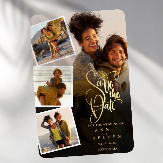 Foto Collage Bröllop Spara Datum Magnet (Photo Collage Wedding Save The Date Magnet)