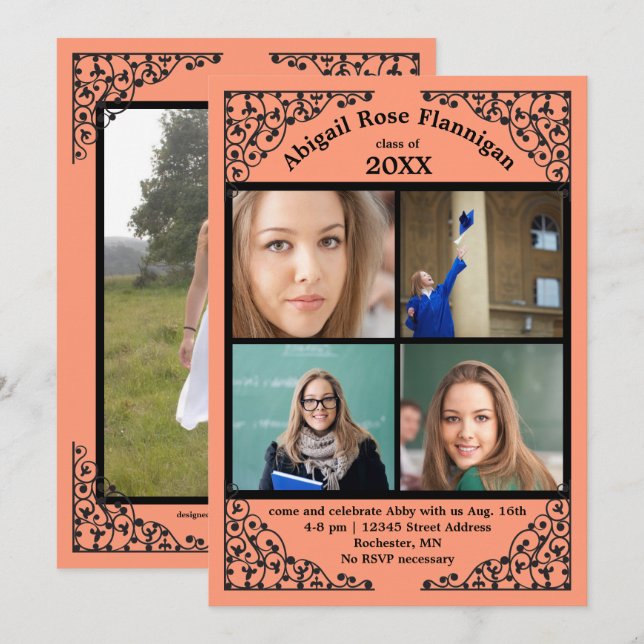 Foto Collage Coral Lace - Examen Annonsering Inbjudningar (Fram/baksida)