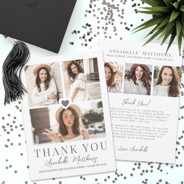 Foto Collage Examen Tack Kort (Photo Collage Graduation Thank You Card)