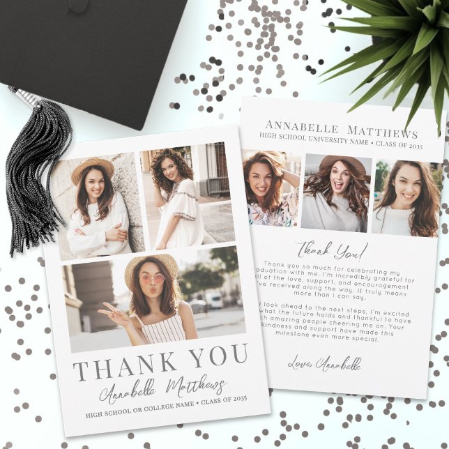 Foto Collage Examen Tack Kort (Photo Collage Graduation Thank You Card)