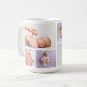 Foto collage familj välkomnar nyfödd bebis kaffemugg