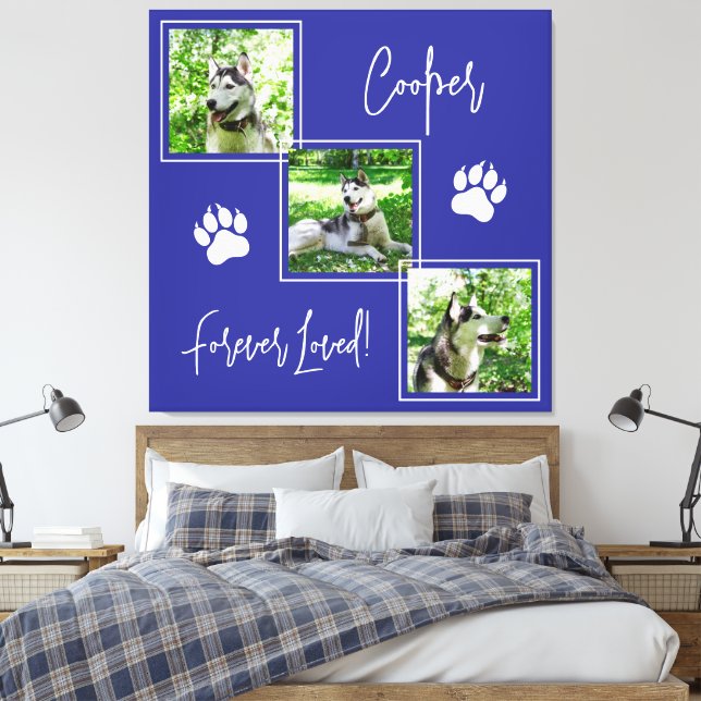 Foto Collage för Hundminne - För alltid älskad blå Canvastryck (Insitu (sovrum))
