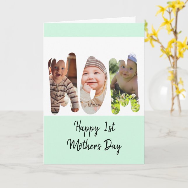 Foto collage-FÖRSTA Mors dag  Kort (Gul blomma)