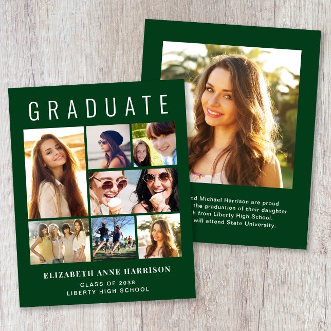 Foto Collage Grön Budget Examen Kallelse (Photo Collage Green Budget Graduation Announcement)