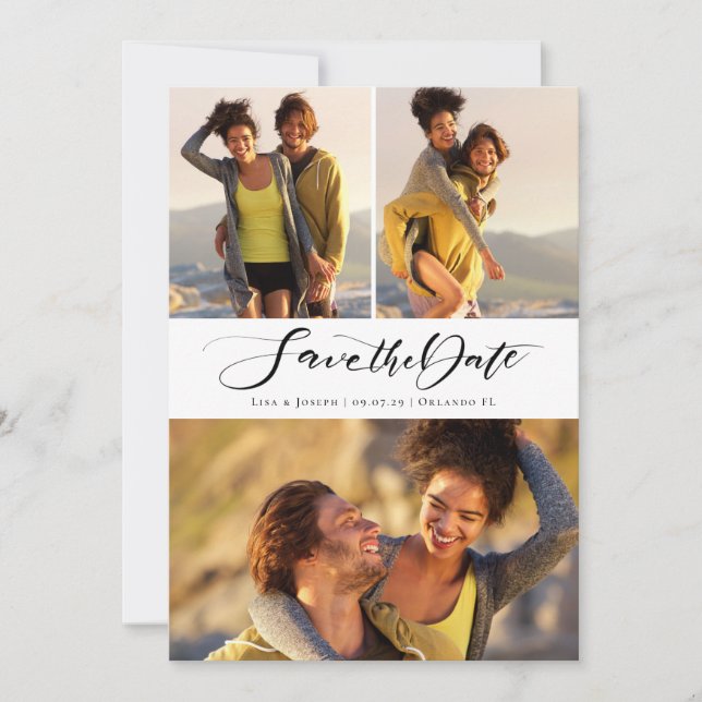 Foto Collage Handskriven Skrift Spara Datumet (Framsida)