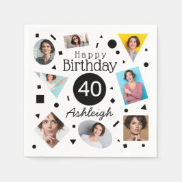 Foto Collage Konfetti Namn 40-årsdag Pappersservett