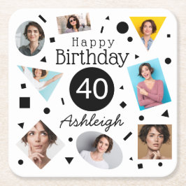Foto Collage Konfetti Namn 40-årsdag Underlägg Papper Kvadrat