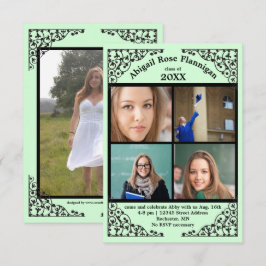 Foto Collage Mint Lace - 3x5 Examenstillkännagivan Inbjudningar