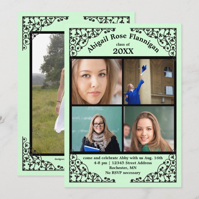 Foto Collage Mint Spets - Examenstecken Inbjudningar (Fram/baksida)