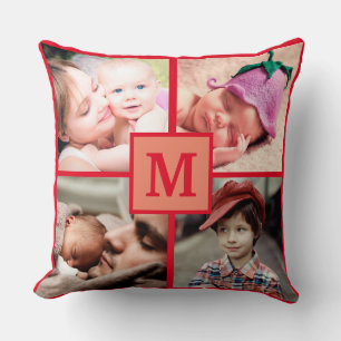 Foto Collage Monogram Personlig Röd Bilder Kudde