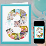 Foto Collage Number 3 Boy's 3rd Birthday Kort<br><div class="desc">Unikt och personlig 3-årsfotokort för en liten pojke. Fotomallen är konfigurerad så att du kan lägga till ditt favoritfoto i bilder 4 med fotokollage plus ett extra-speciellt foto inuti. Du kan också lägga till hans namn till framsidan och anpassa födelsedagen hälsning inuti. Smalan har typsnitt, vit typografi med en djup...</div>