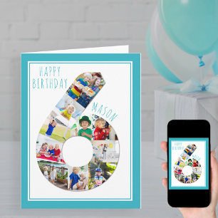 Foto Collage Number 6 Boy's 6e Birthday Card Kort