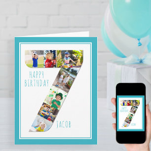 Foto Collage Number 7 Boy's 7:e Birthday Card Kort