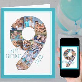 Foto Collage Number 9 Boy's 9:e födelsedagskort Kort