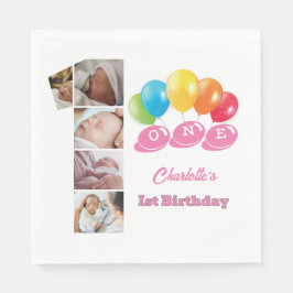 Foto Collage Number One Girl's Namn 1st Birthday Pappersservett