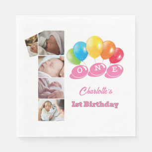 Foto Collage Number One Girl's Namn 1st Birthday Pappersservett