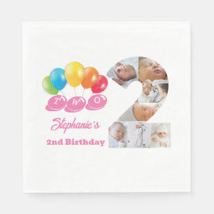 Foto Collage Number One Girl's Namn 2nd Birthday Pappersservett