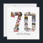 Foto Collage Nummer 70 Julkort<br><div class="desc">Denna anpassningsbara produkten är där foton arrangeras för att bilda formen av ett nummer. Den används ofta för milstolpsfiranden som födelsedagar, årsdagar eller prestationer, så att användarna kan visa minnesvärda bilder inom en enda, iögonfallande display. Designen erbjuder vanligtvis utrymmen för olika fotostorlekar och orienteringar, vilket säkerställer en visuellt tilltalande och...</div>